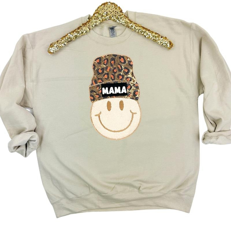 Mama Beanie Patch Sweatshirt -- SAND T-Shirts, Hoodie | RetroVerseTees.com