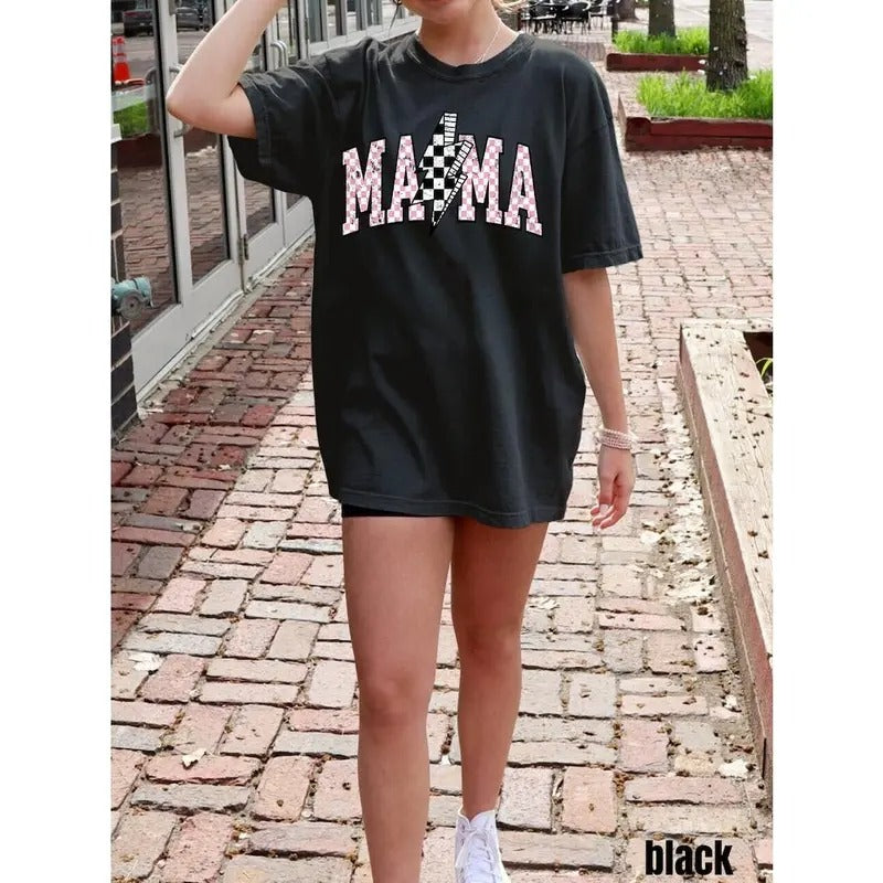Mama Checkered Lightning Bolt Tee, Vintage Grunge Aesthetic, Cool Gift For Mom, Mothers Day Hoodie, Sweatshirt