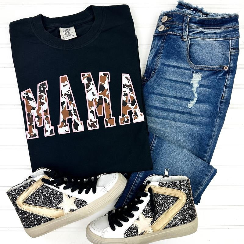 Mama Cow Print Comfort Colors T-Shirt Hoodie, Sweatshirt | RetroVerseTees.com