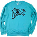 Mama Cursive Distressed GIldan Sweatshirt -- SCUBA BLUE T-Shirts, Hoodie | RetroVerseTees.com