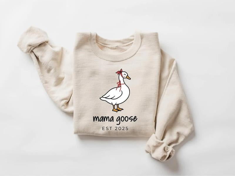 Mama Goose Coquette Bow Est Sweatshirt, Goose Family Shirt, Silly Goose Birthday Party, Baby Announcement, Pregnancy...