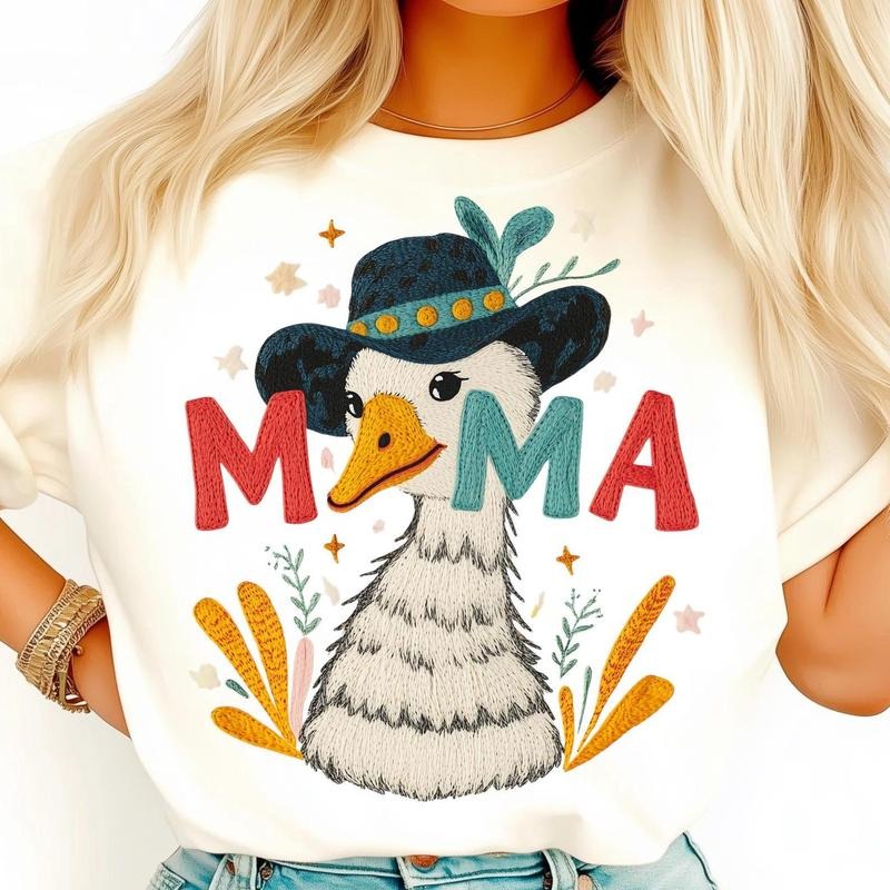 Mama Goose Shirt, Farmhouse Mom Shirt, Cute Goose Shirt, Country Chic Shirt, Embroidered Shirt, Vintage Farm Shirt,...
