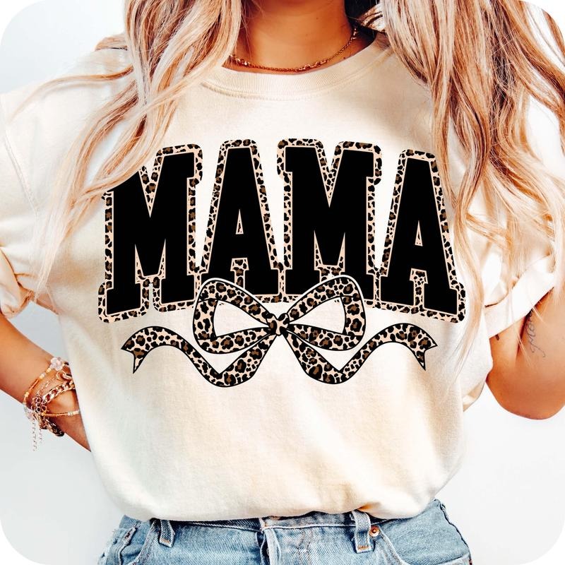 Mama Leopard Coquette Bow T-Shirt, Varsity Mama Shirt, Retro Mama Shirt, Mothers Day T-Shirt Hoodie, Sweatshirt