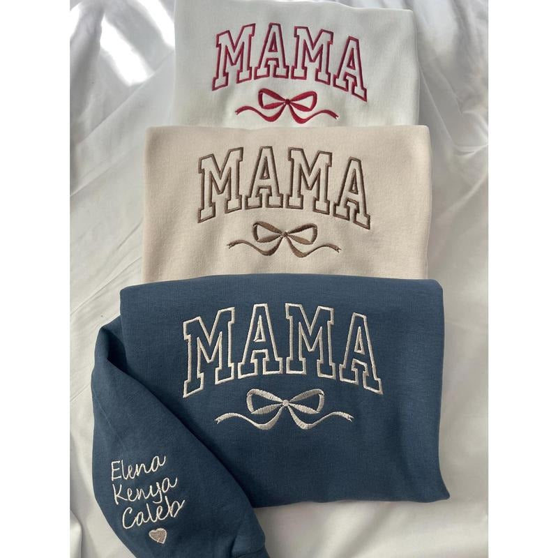 Mama Personalized Embroidered Sweater with child names on the sleeves T-Shirts, Hoodie, Sweatshirt | RetroVerseTees.com