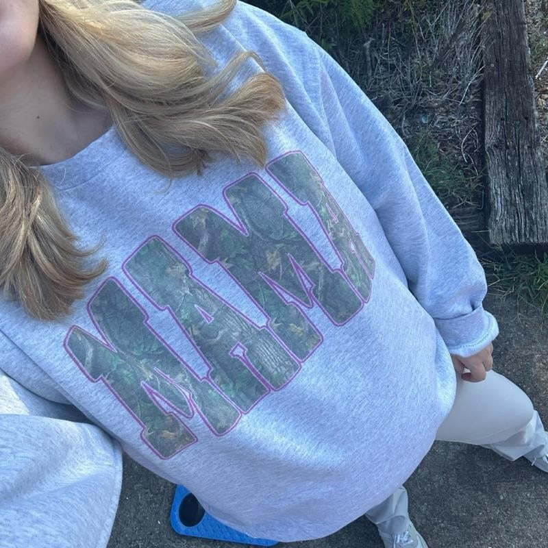 Mama Pink Camo Oversized Print Crewneck Sweatshirt T-Shirts, Hoodie | RetroVerseTees.com