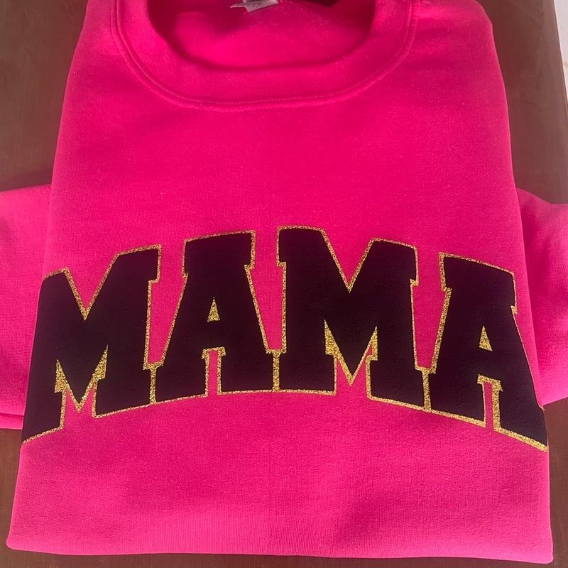 Mama Sweatshirt Puff Vinyl and Gold Glitter Comfy Fit Light Loose Womenswear Comfortable T-Shirts, Hoodie