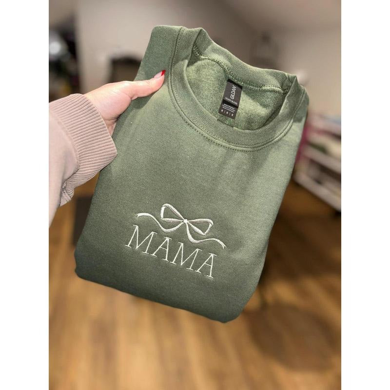 Mama with bow Embroidered Sweatshirt T-Shirts, Hoodie | RetroVerseTees.com