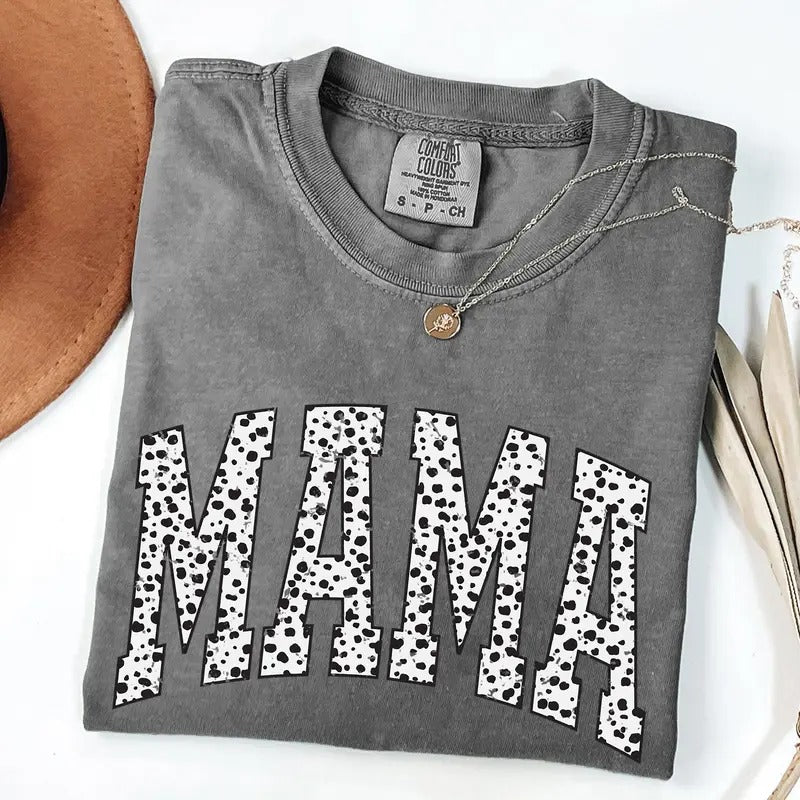 Mama, Dalmatian Print, Varsity, Retro, Vintage Tshirt, Women's Comfort Colors Tee Hoodie, Sweatshirt | RetroVerseTees.com