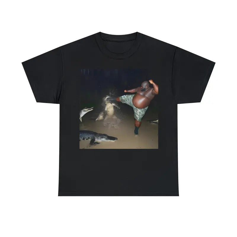 Man Kick Alligator In Swamp Shirt Tee, Gator, Crocodile, funny, viral, meme Hoodie, Sweatshirt | RetroVerseTees.com