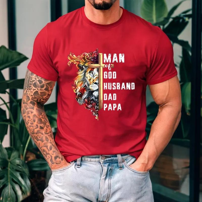 Man Of God Christian Lion T-Shirt Shirt Casual Style Crew Neck Short Sleeve T-Shirt Tops Trendy for Unisex, Perfect Gift...