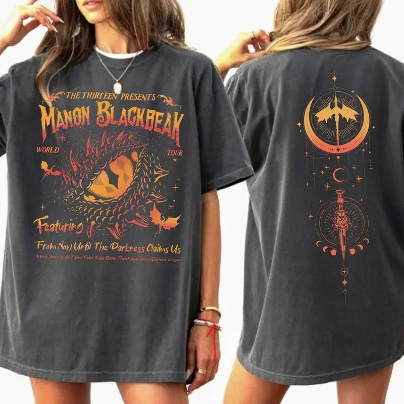 Man0n Blackbeak Throne of Glass T-shirt 2 sided, From Now Until The Darkness Claims Us Tee, The Thirteen Shirts, Acotar...