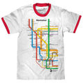 Manhattan Metro Map Ringer T-Shirt - White and Red Hoodie, Sweatshirt | RetroVerseTees.com