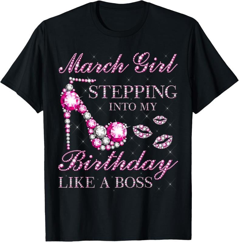 March Girl Stepping Into My Birthday Like WB shield HB B-Day Party T-Shirt Cotton Fit Hoodie, Sweatshirt | RetroVerseTees.com
