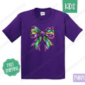 Mardi Gras Bow Kids Shirt - Coquette Children's Tshirt - Cute Youth Tee Gildan Hoodie, Sweatshirt | RetroVerseTees.com