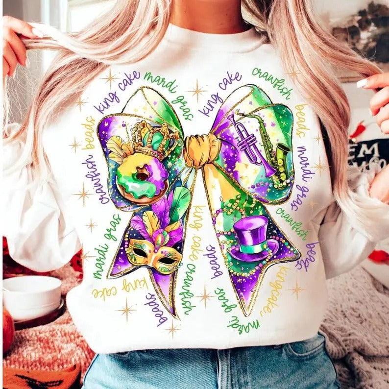 Mardi Gras Coquette Sweatshirt, Mardi Gras Vibes Sweatshirt, Mardi Gras Sweatshirt T-Shirts, Hoodie | RetroVerseTees.com