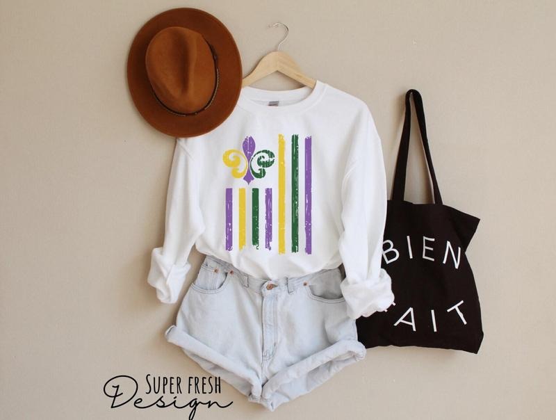 Mardi Gras Flag Sweatshirt, Fleur De Lis Sweater, Mardi Gras Shirt, New Orleans Shirt, NOLA Crewneck Hoodie