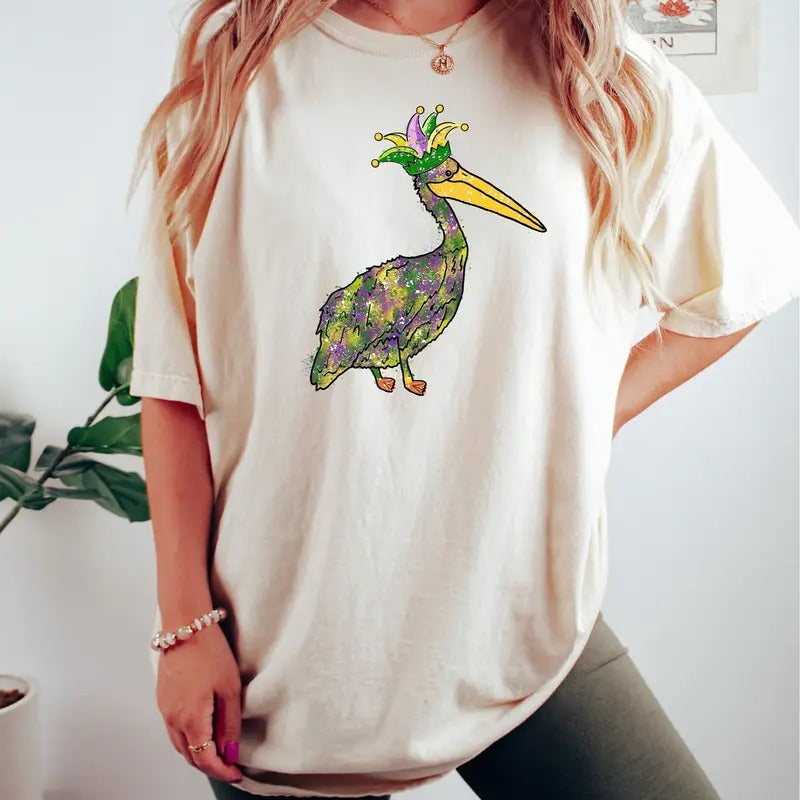 Mardi Gras Pelican Tshirt Sweatshirt, Womens Mardi Gras Shirt, Beads Shirt, Louisiana Parade, Animal Lover, Unisex...