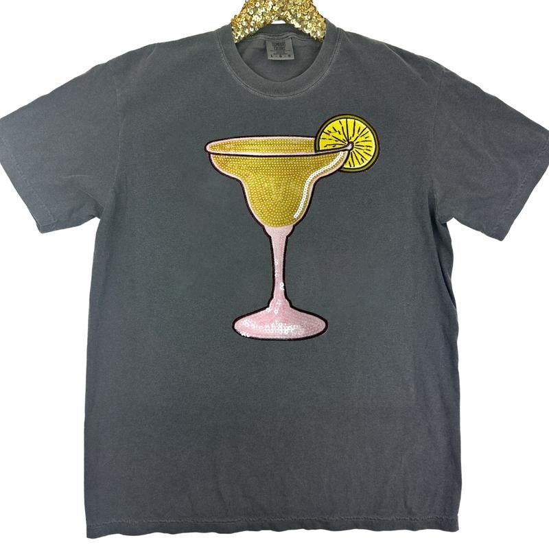 Margarita Glass Sequin Patch Comfort Colors T-Shirt Hoodie, Sweatshirt | RetroVerseTees.com
