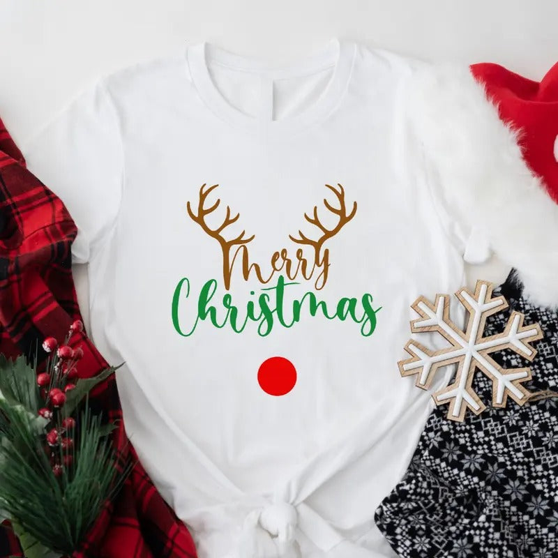 Marry Christmas T-Shirt, Family Matching Christmas Shirt, Christmas Deer Lover Tee, Reindeer Shirt, Winter Holiday Gift...