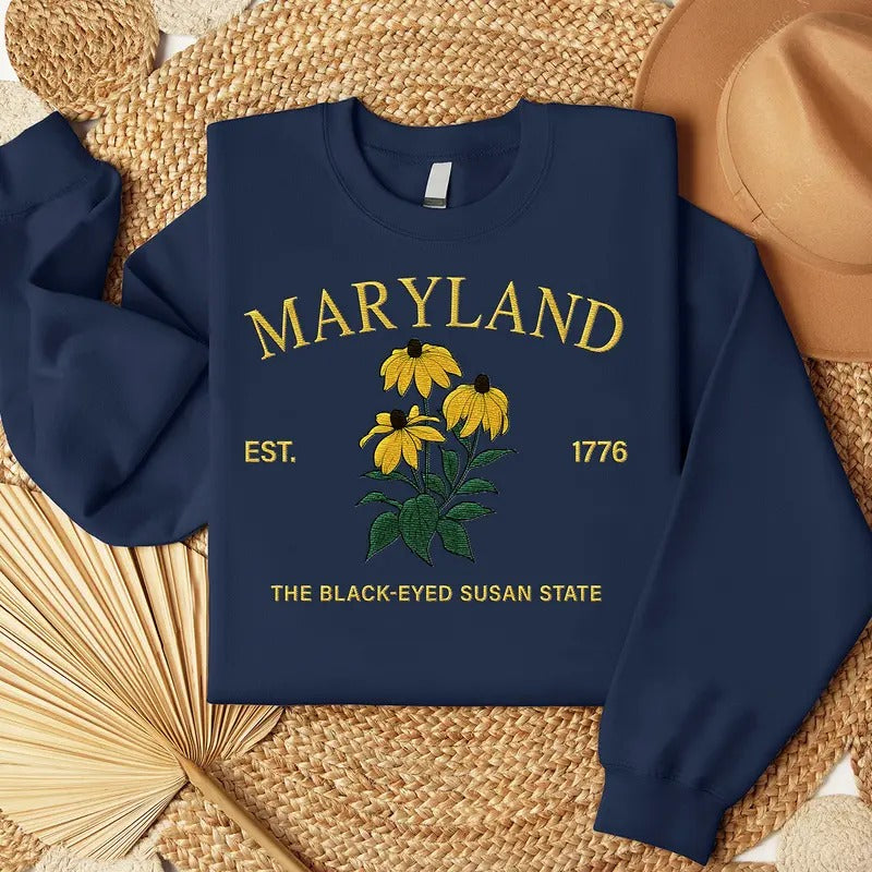 Maryland Black-eyed Susan Embroidered State Flower Sweatshirt, Hometown Embroidered Shirt, Favorite Flower Embroidered...