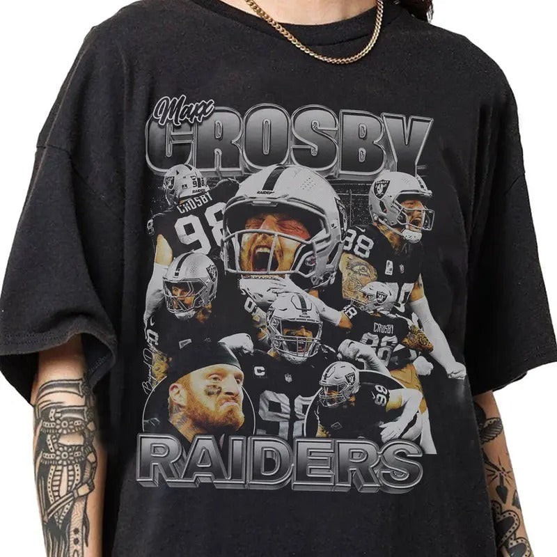 Maxx Crosby 90s Vintage Bootleg Style T-Shirt, Classic Retro Graphic Unisex Tee Gift For Men and Women Hoodie, Sweatshirt