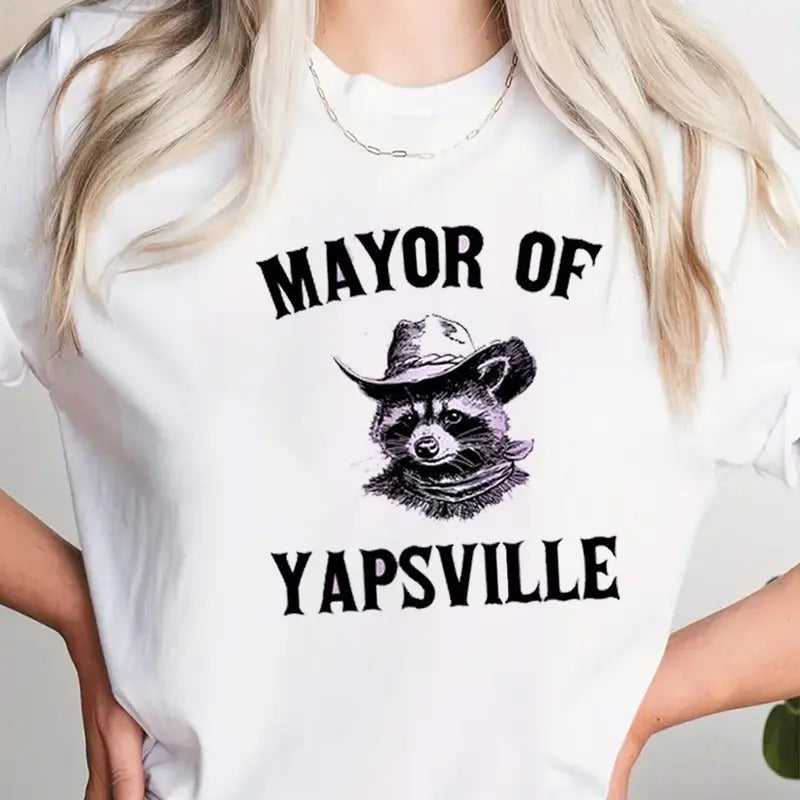 Mayor of Yapsville Funny Graphic Tee Pure Cotton Casual Street Style Crew Neck Short Sleeve T-Shirt Tops Trendy For Women...