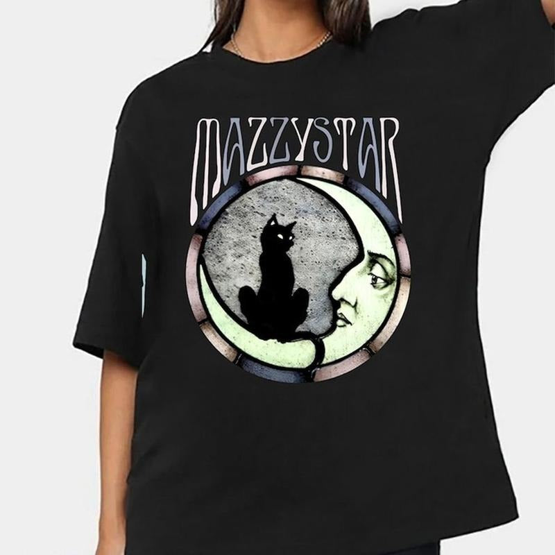 Mazzy Star Moon and Cat Tee, 90s Alt Rock, Hope Sandoval, Unisex Tee, Band Tee Hoodie, Sweatshirt | RetroVerseTees.com