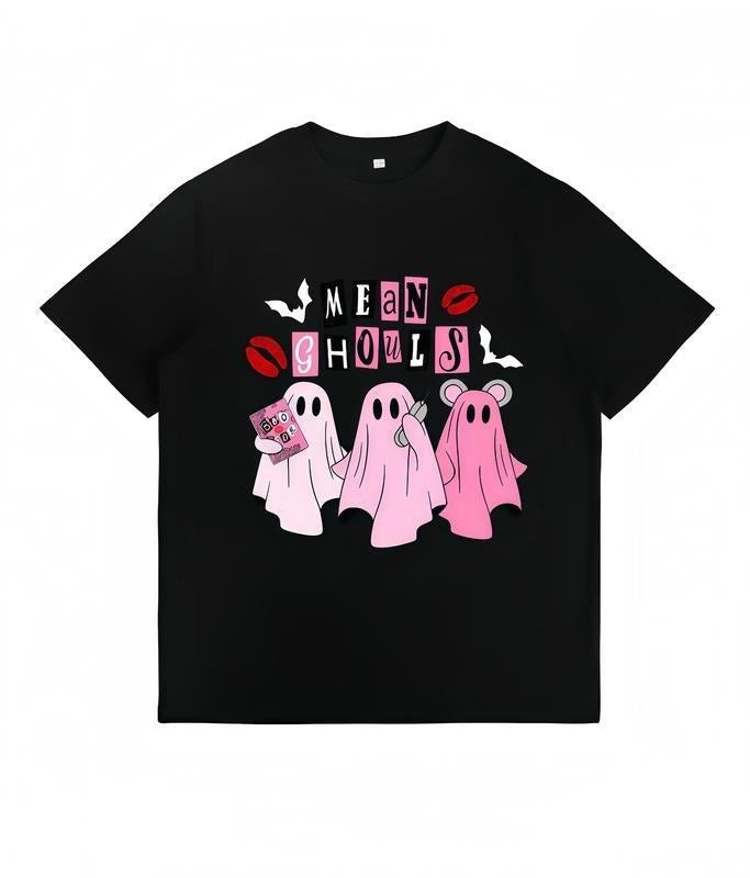 "Mean Ghouls" Halloween T-shirt Vintage Streetwear Loose Fit Unisex Casual Top with Bat Graphic Halloween Costume Gift...