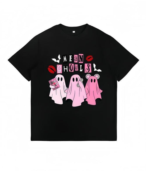 "Mean Ghouls" Halloween T-shirt Vintage Streetwear Loose Fit Unisex Casual Top with Bat Graphic Halloween Costume Gift...