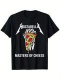 Men Casual T-Shirt Mozzarella Masters FOG Cheese 100 Cotton Black Pizza Print Streetwear Crewneck Hoodie, Sweatshirt