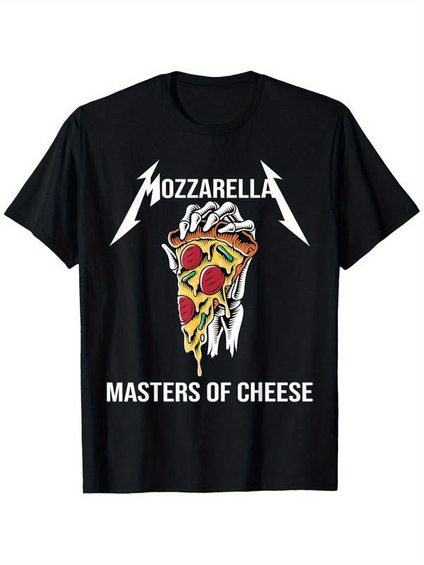 Men Casual T-Shirt Mozzarella Masters FOG Cheese 100 Cotton Black Pizza Print Streetwear Crewneck Hoodie, Sweatshirt