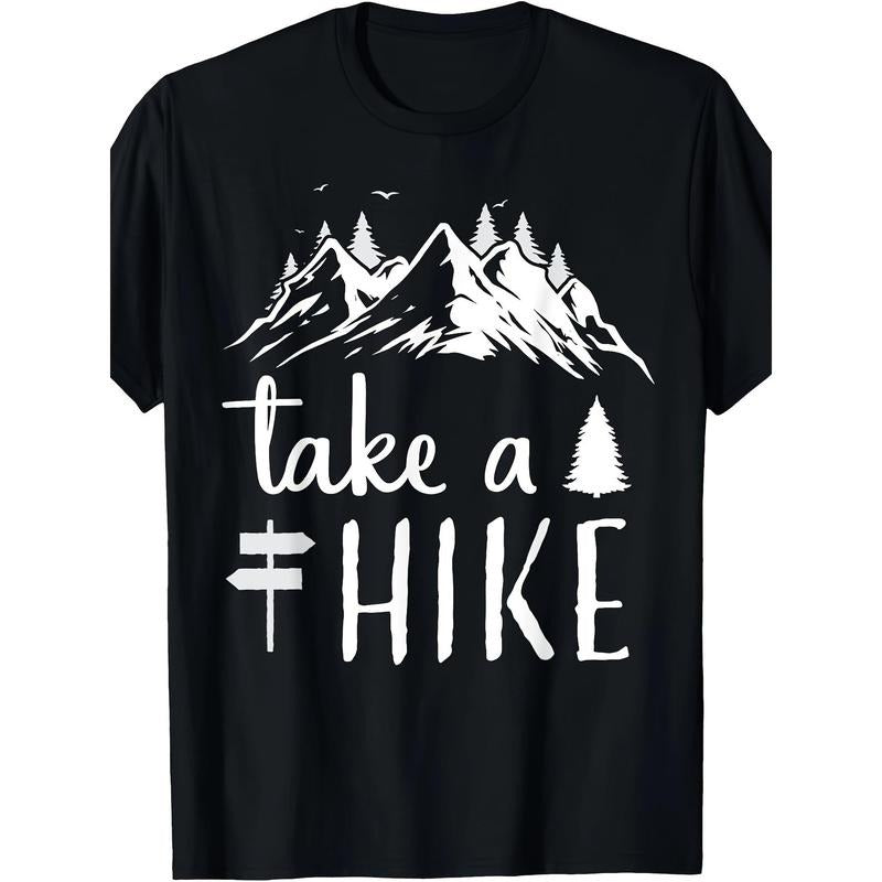 Men'S Casual Cotton T-Shirt with Geometric Mountain Hike Design