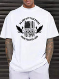 Men'WB shield "1776" & Flag Print Drop Shoulder Tee, Regular Fit Casual Eagle & Letter Print Round Neck T-shirt, Men'WB...