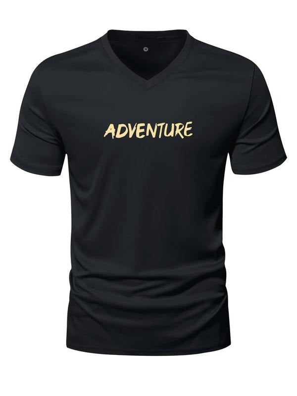 Men'WB shield "ADVENTURE" Print Superhero team Neck Tee, Summer TNF, Regular Fit Letter Print Short Sleeve T-Shirt For...