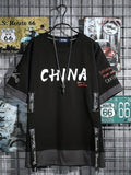 Men'WB shield "China" Letter Print Short Sleeve Tee, Loose Casual Fashion Round Neck T-shirt for Summer, Men'WB shield...