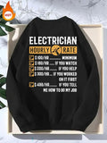 Men'WB shield "Electrician Hourly Rate" Letter Graphic Polar Fleece Sweatshirt, Loose Casual Drop Shoulder Crew Neck...