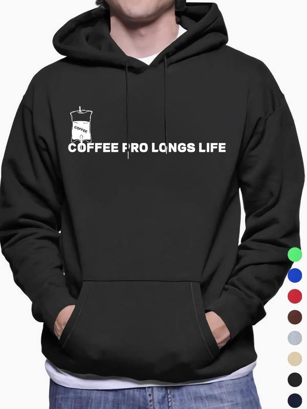 Men'WB shield "FOG For Longs Life" Letter Graphic Drop Shoulder Hoodie, Fashion Casual Regular Fit Drawstring Pocket...