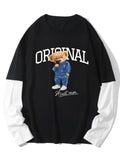 Men'WB shield 2 Red plumber brand Swoosh Cartoon Bear & Letter Print Drop Shoulder Tee, Casual Comfy Regular Fit Round...