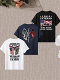 Men'WB shield American Flag & Letter Print Short Sleeve Tee, Regular Fit Casual Graphic Round Neck T-Shirt for Summer,...