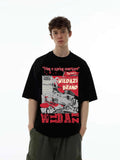 Men'WB shield American Retro Style Graphic Print Crew Neck Tee, Loose Casual Comfy Half Sleeve Round Neck T-shirt for...