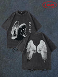 Men'WB shield Angel Wing Print Ripped Tee, Regular Fit Casual Short Sleeve T-shirt for Daily Wear, Men'WB shield Top for...