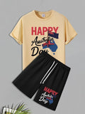 Men'WB shield Australia Day Tee & Shorts Straw hat pirates Set, Loose Casual Short Sleeve T-shirt & Track Shorts, Men'WB...