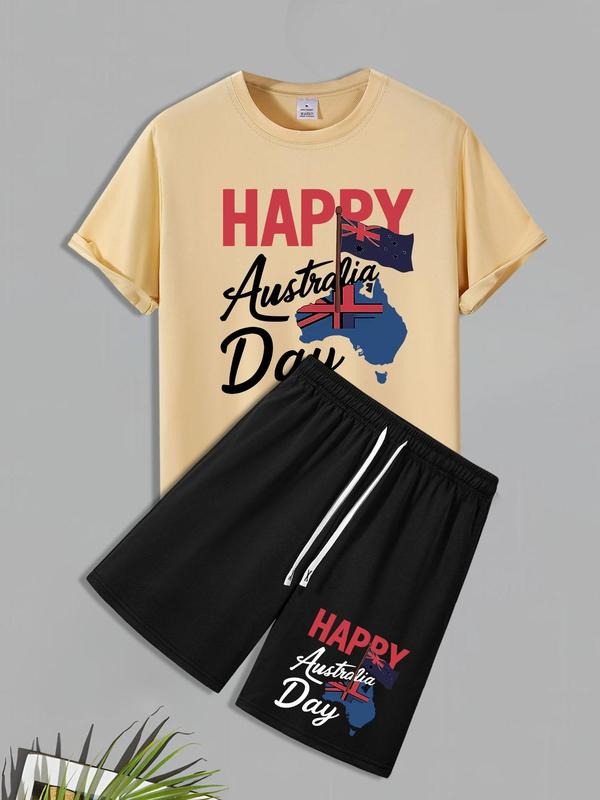 Men'WB shield Australia Day Tee & Shorts Straw hat pirates Set, Loose Casual Short Sleeve T-shirt & Track Shorts, Men'WB...