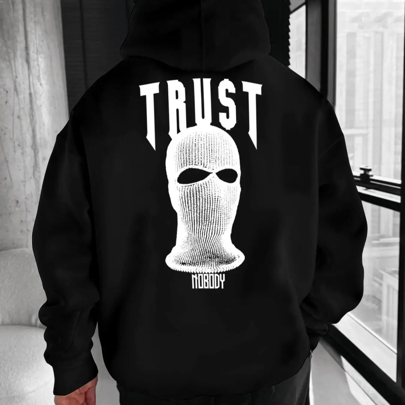 Men'WB shield Balaclava & Letter Print Hoodie, Casual Regular Fit Long Sleeve Hooded Sweatshirt for Fall & Winter, Men'WB...
