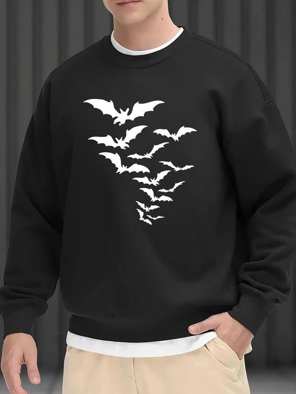 Men'WB shield Bat Print Drop Shoulder Sweatshirt, Loose Casual Long Sleeve Round Neck Pullover for Fall & Winter, Men'WB...
