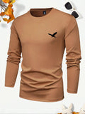 Men'WB shield Bird Print Round Neck Tee, Regular Fit Casual Fashion Long Sleeve T-shirt for Spring & Fall, Men'WB shield...