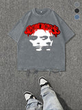 Men'WB shield Bloodstain Print Distressed Graphic Tee, Regular Fit Casual Short Sleeve Round Neck T-shirt for Summer,...
