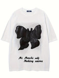 Men'WB shield Butterfly Patched Letter Embroidery Short Sleeve Graphic Tee, Loose Casual Fashion T-shirt for Summer,...
