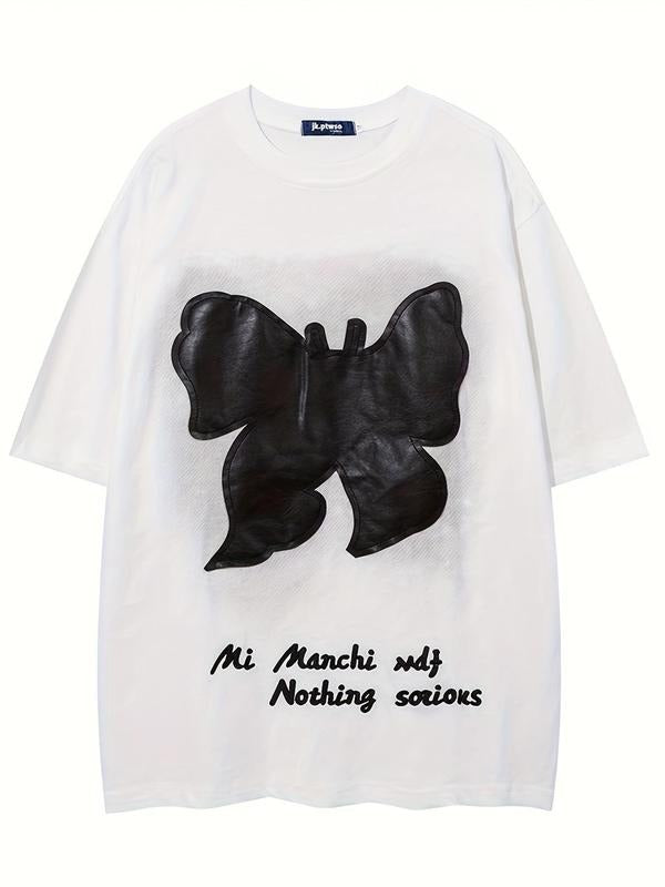 Men'WB shield Butterfly Patched Letter Embroidery Short Sleeve Graphic Tee, Loose Casual Fashion T-shirt for Summer,...