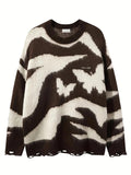 Men'WB shield Butterfly Pattern Ripped Design Round Neck Sweater, Loose Casual Comfy Long Sleeve Crew Neck Jumper for...